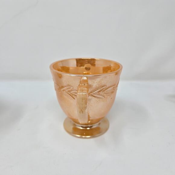 Vintage Anchor Hocking Fire King Peach Luster Laurel Leaf Cream & 2 Open Sugar - Picture 10 of 16